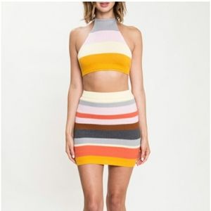 Crochet stripe two piece set S